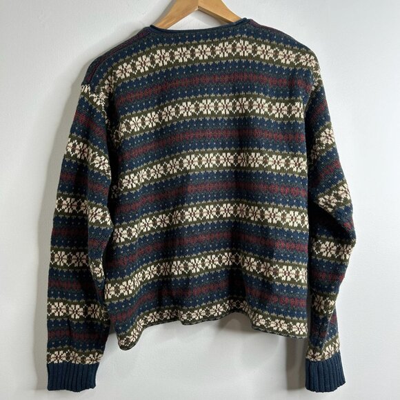 VTG SKYR Sweater Womens L Blue Green Fair Isle Henley Ramie Cotton Knit Pullover - Picture 4 of 7
